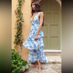 SOLD- Selfie Leslie Veda Blue Ruffle Midi Dress